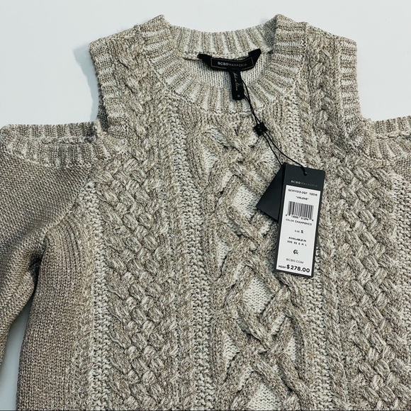 NWT BCBG MAXAZRIA  womens cold shoulder metallic silver sweater sz s champgn - Picture 12 of 16